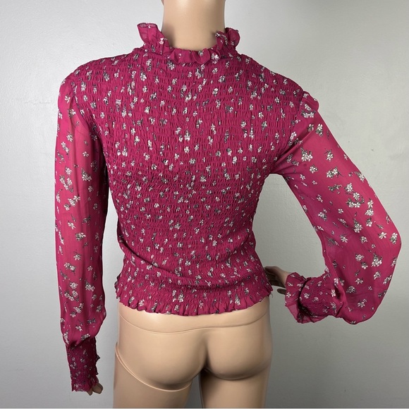 NEW RAG & BONE PINK FLORAL PRINT SMOCKED TOP - Picture 8 of 10